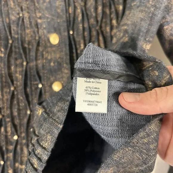 Coldwater Creek Jacket Women's P8 Petite Snap Front Blue Gold Long Sleeve - Picture 7 of 11